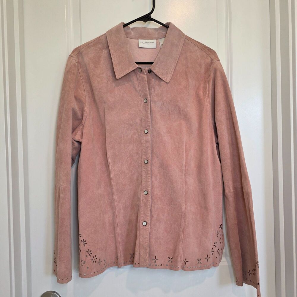 Liz Claiborne Suede Pink Jacket Laser Cut XL Coquette Western Cowgirl Vintage